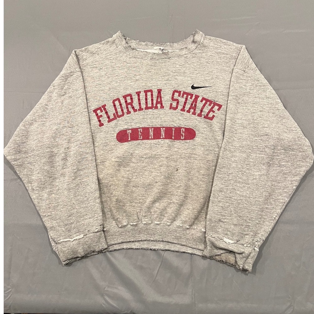 Vintage Nike Florida State Tennis Sweatshirt FSU Distressed Gray Pullover XL